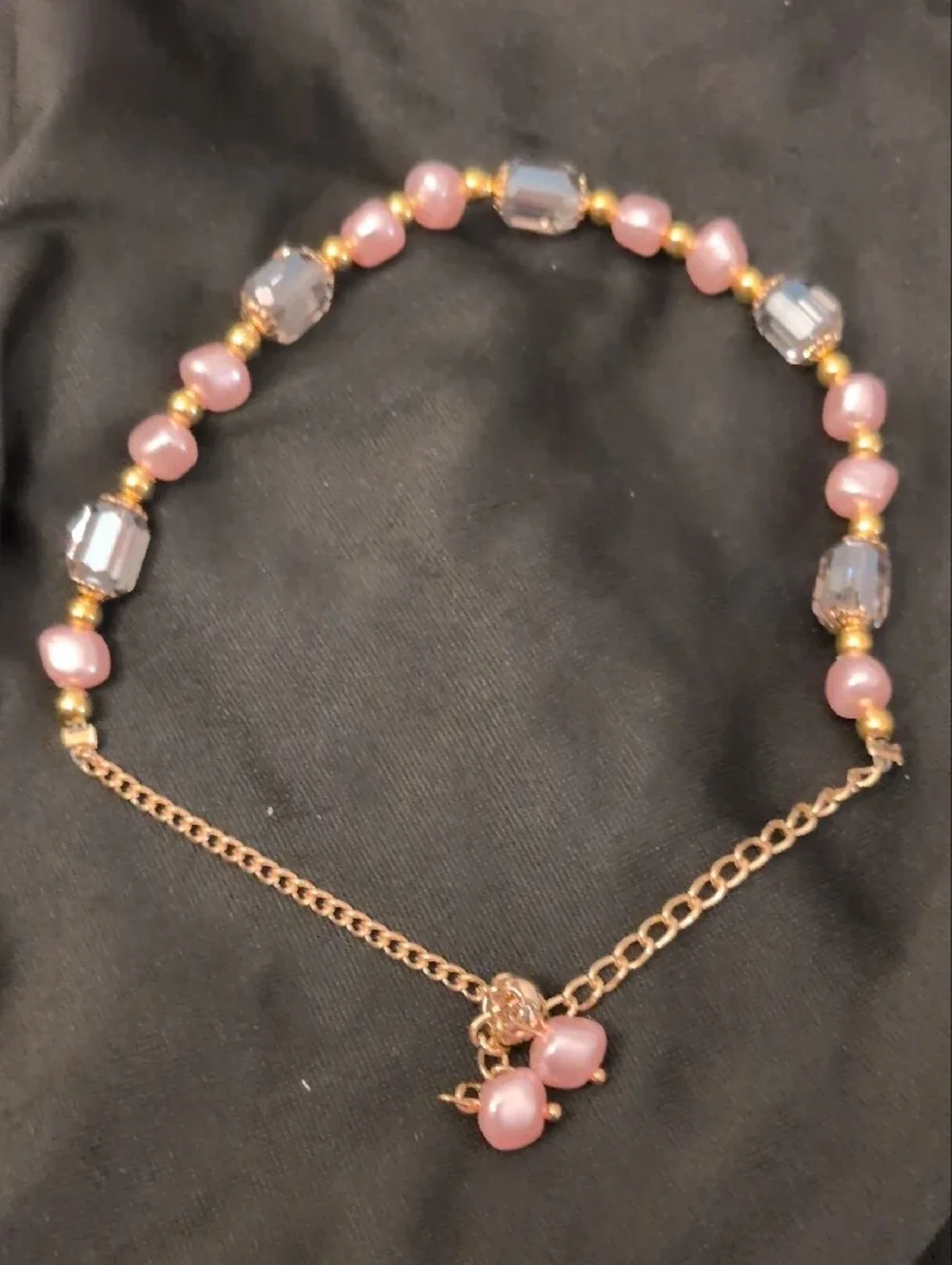 Delicate Pink Pearl & Faceted Crystal Bracelet with Gold Accents